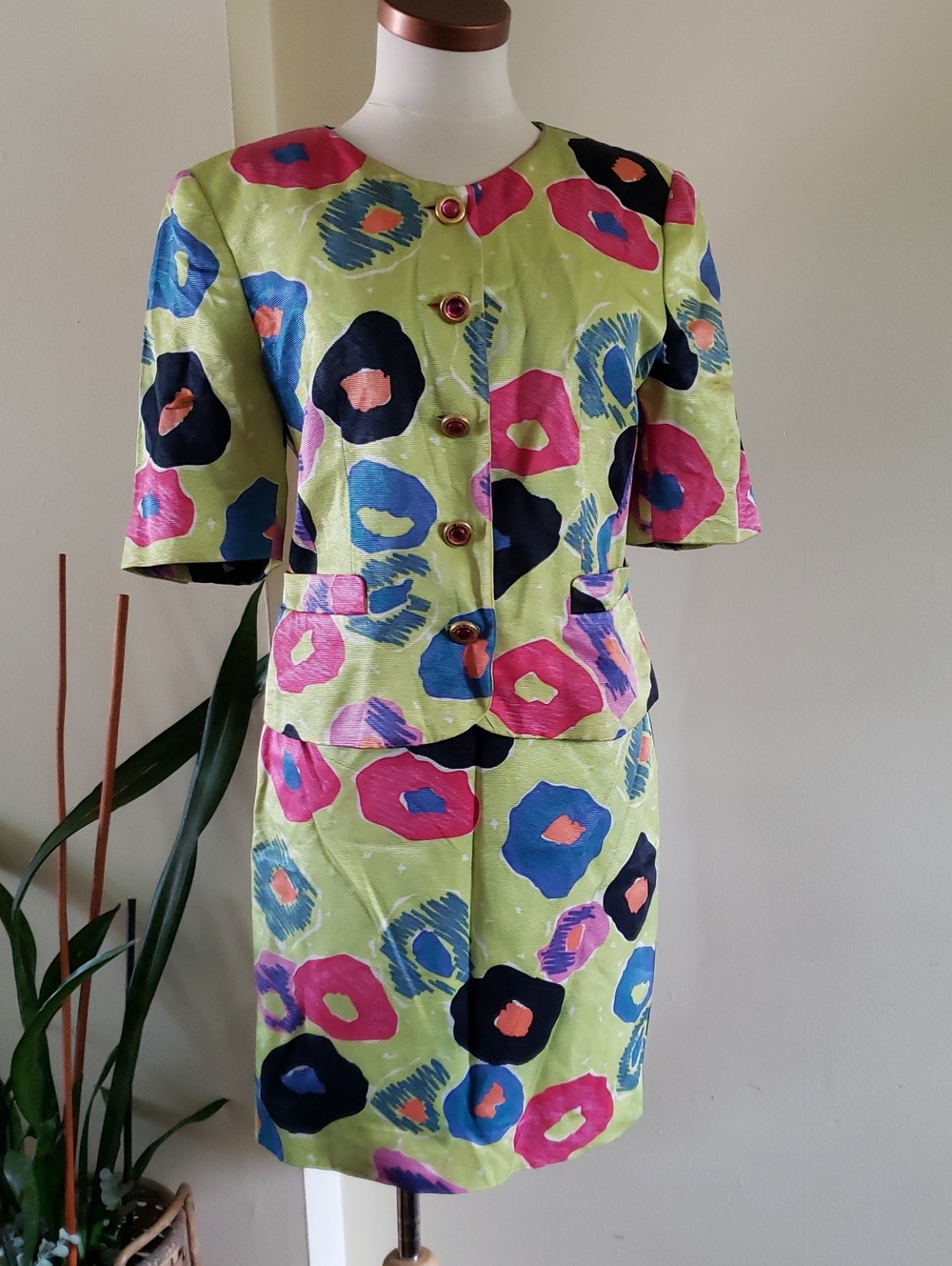Vintage LOUIS FERAUD - Silk Cotton - Multicolored  Blazer /Skirt Set - 8